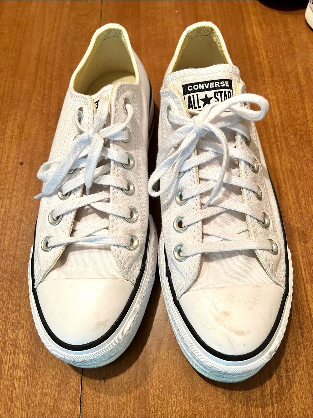 Converse White Low Top Canvas Sneakers with Black Trim